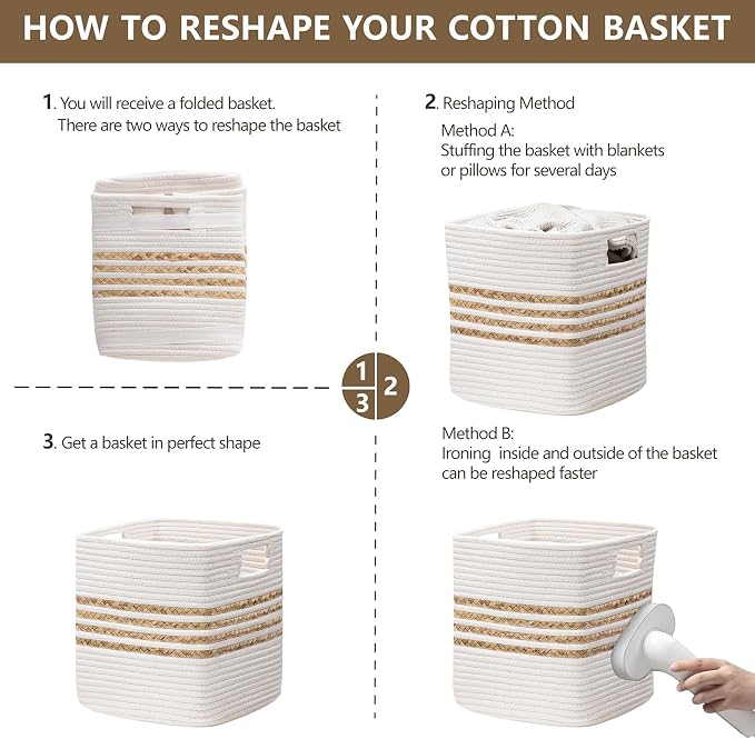 UBBCARE Set of 4 Storage Cubes 11 X 10.5 X 10.5 in, Water Hyacinth Storage Bins for shelves, Toys, Book, Storage Baskets with Handles, Cotton Rope Woven Baskets for Organizing, White - Image 8
