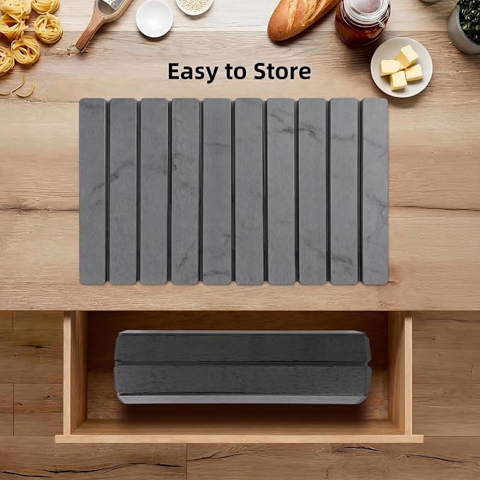 Large Stone Dish Drying Mat for Kitchen Counter, 24"×16" Foldable Quick Drying Mat, Absorbent Diatomaceous Earth Drying Mat for Bottles Cups Dishes, Match Any Countertop (Dark Gray Marble, 24" x 16") - Image 6