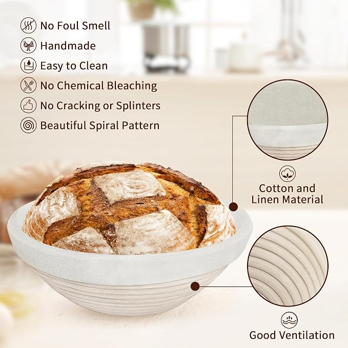 PeacePeo Sourdough Starter Kit with 10" Round and Oval Proofing Baskets | 38Pcs Complete Bread Making Supplies, Natural Rattan, Breathable & Non-Stick, with Scale, Starter Jar for Baking Fermentation - Image 3