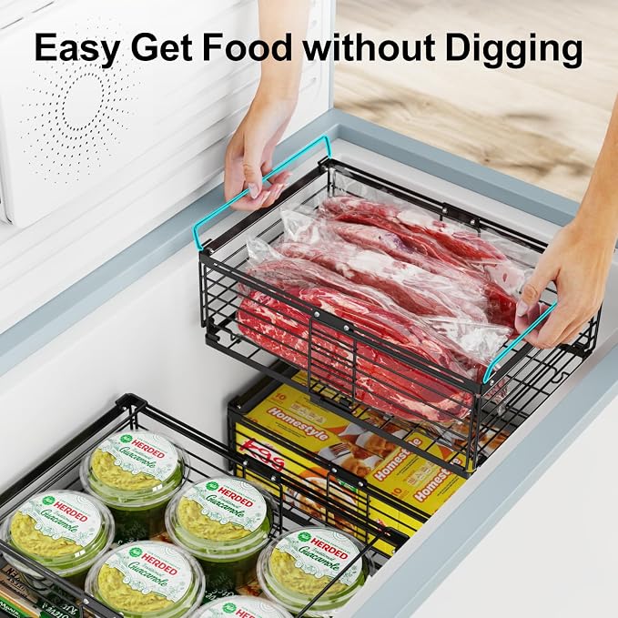 Freezer Organizer Bins - Adjustable Fits Chest Freezers 10-20 Cu Ft | 8 Pack Stackable Wire Baskets, Easy Access & Quick Organization, Sturdy Steel Rack Holds Frozen Meat and Vegetables, Black - Image 6