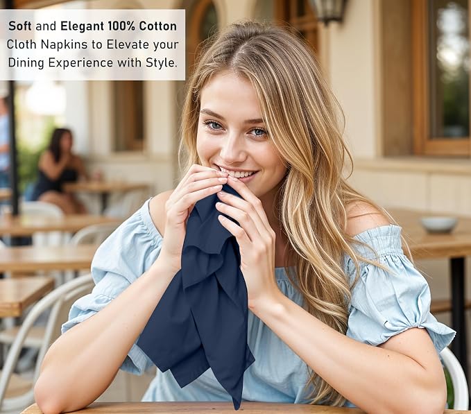Ruvanti Cloth Napkins Set of 6, 18x18 Inches, 100% Cotton, Washable, Soft & Absorbent, Perfect for Wedding, Christmas, ‎Thanksgiving Dinners - Pageant Blue - Image 6