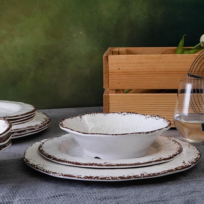 LEHAHA Farmhouse Large Serving Platters, 2 Piece Melamine Dinnerware Set, 17.5 x 10 Inches Vintage Serving Tray, Rectangle White Rustic Trays Set of 2 - Image 7
