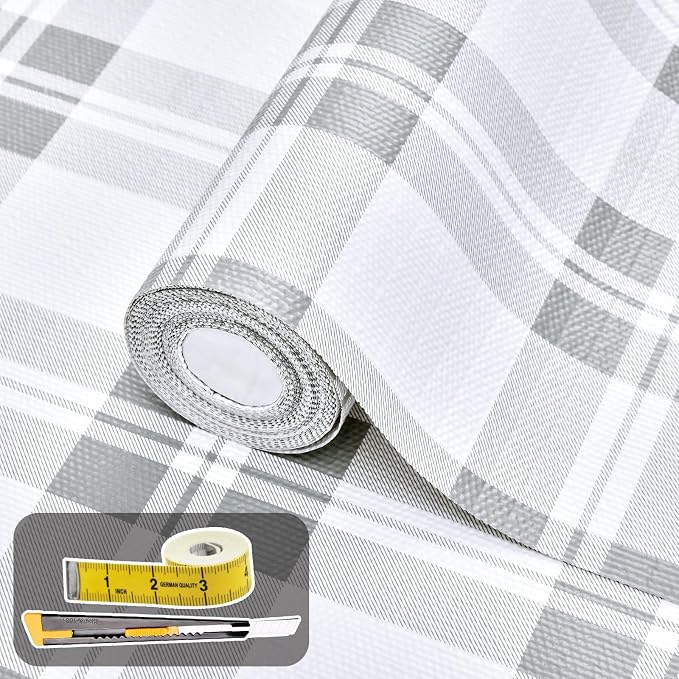 Drawer and Shelf Liner for Kitchen Cabinet: 17 in X 20 Ft Non Slip | Waterproof Shelf Paper Non Adhesive Refrigerator Liners Light Grey Lattice Easy Liners for Bathroom by Kimhan