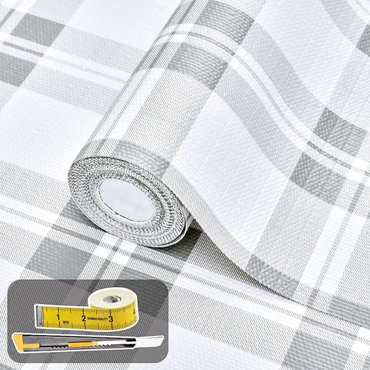 Drawer and Shelf Liner for Kitchen Cabinet: 12 in X 30 Ft Non Slip | Waterproof Shelf Paper Non Adhesive Refrigerator Liners Light Grey Lattice Easy Liners for Bathroom by Kimhan