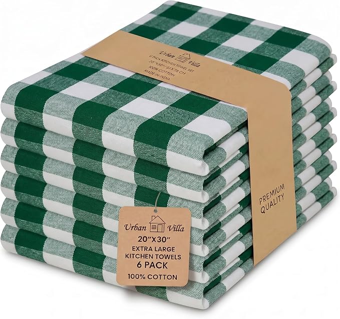 Urban Villa Kitchen Towels Cotton Dish Towels 20”x30” (Set of 6) Hunter Wht by CottonTrends