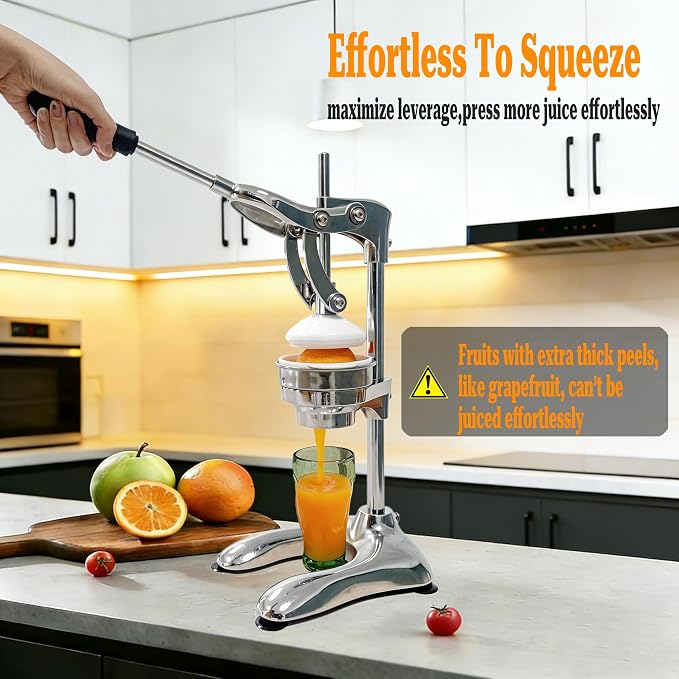 2IN1 Cast Aluminum Manual Citrus Juicer Hand Press,Upgraded of Iron,Funnel Cone in 304 Stainless Steel,H 17.72inch,Orange Lemon Pomegranate Squeezer Machine Heavy Duty,Electroplate Surface(Silver) - Image 5