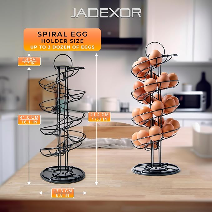 Egg Holder – Black Metal Spiral Egg Skelter with 360° Free-Rotating Spiral, Wide Stable Base, Countertop Egg Organizer - Image 6