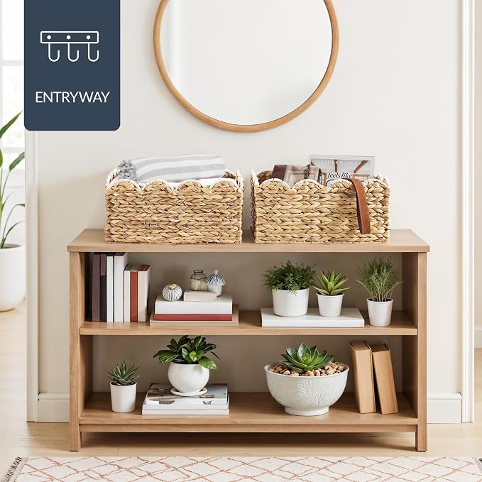 Best Choice Products 16x12 Scalloped Shelf Baskets, Woven Storage Bins, Storage Organizers for Pantry, Living Room, Bedroom, Nursery & Laundry, 2 Pack - Natural with White Trim - Image 7