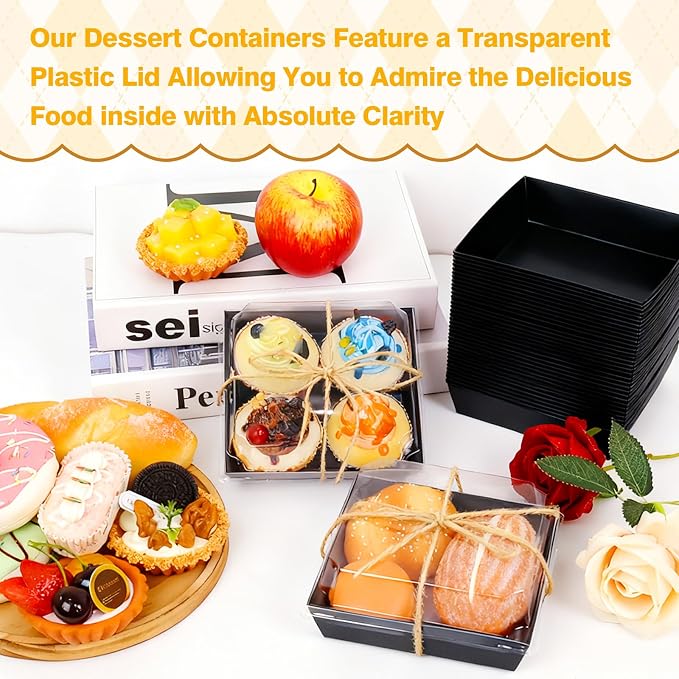 Charcuterie Boxes with Clear Lids - Set of 150, 5.3x4.9x2.5 Disposable Food Containers with Lids, Bakery Boxes for Swiss Roll, Sandwich, Strawberries, Slice Cake, Cookies - Image 4