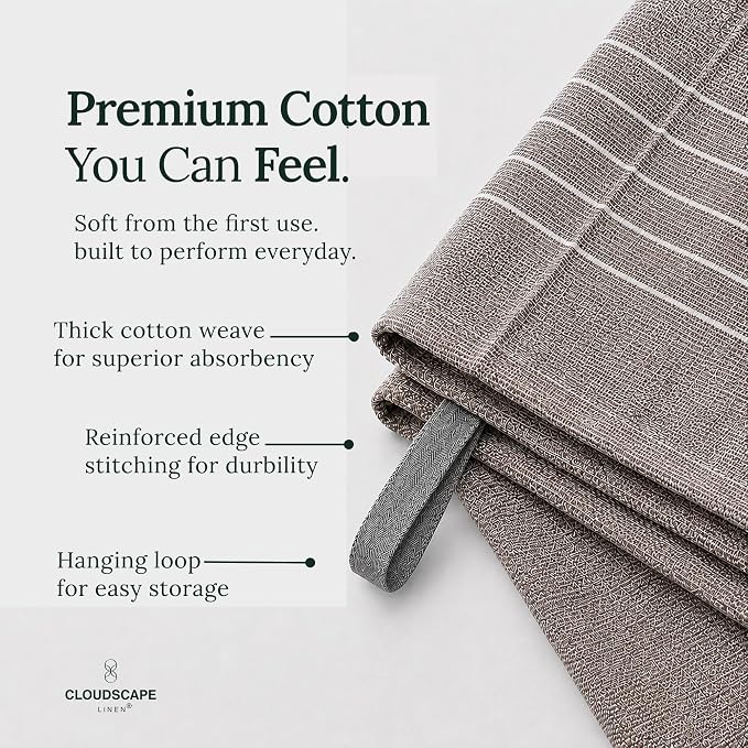 CSL Kitchen Towels Cotton, Pack of 6, Absorbent Dish Towel, 18x28 - BOR - Image 2
