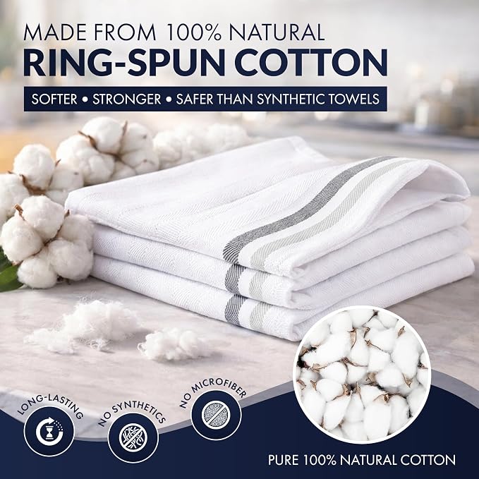 100% Cotton Kitchen Towels, Highly Absorbent Dish Towels for Kitchen with Hanging Loop, Large 20"x28" Washable Towels, Gray Shades,12 Pack - Image 3