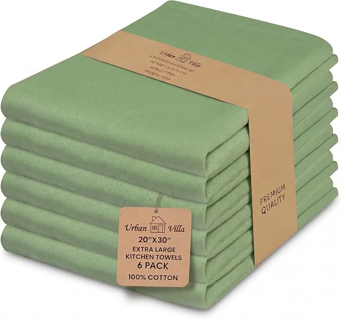 Urban Villa Kitchen Towels Cotton Dish Towels 20”x30” (Set of 6) Green by CottonTrends