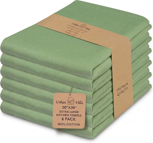 Urban Villa Kitchen Towels Cotton Dish Towels 20”x30” (Set of 6) Green by CottonTrends