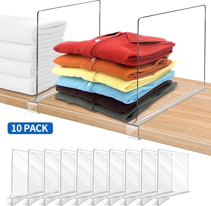11 Inches Tall [Extra Tall Version] Shelf Dividers for Closet Organization and Storage, 10 Pack Purse Organizer for Closet Acrylic Bookshelf for Organization, Perfect for Sweater Shirts Handbags - Image 9