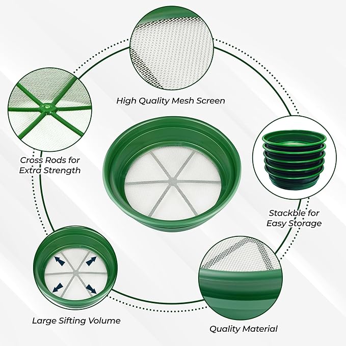 SE Gold Prospecting-Sifting-Panning, 13.25 Inch Wide Stackable Classifier Gold Prospecting Pan, 1/12 Inch Stainless Steel Mesh Sifting Pan, Green - Image 4