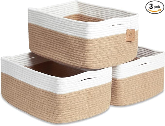 NaturalCozy Storage Baskets 16.8”x13”x7.6” Cotton Rope Woven Baskets for Organizing 3-Pack | Toy Storage Bins | Basket for Shelves, Laundry, Blanket, Clothes, Closet, Kitchen, Bathroom, Gifts by NaturalCozy