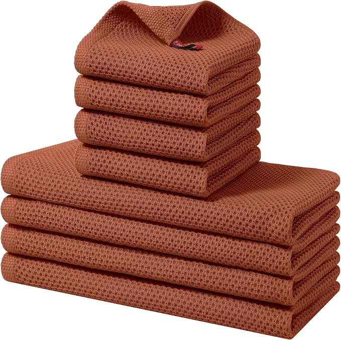 Homaxy 8 Pack 100% Cotton Kitchen Towels and Dishcloths Set, Rust | 12 x 12 Inches and 13 x 28 Inches Kitchen Towels Set, Ultra Soft Absorbent Dish Cloths for Washing Dishes by Homaxy