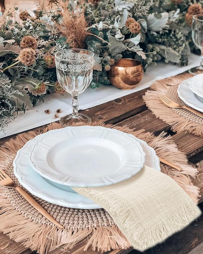 60 Pack Cotton Linen Napkins 16 x 16 Inch Linen Napkins Cloth Handmade with Fringe Soft Cloth Napkins Washable Rustic Dinner Napkins Cloth for Wedding Party Dinner Table(Natural) - Image 6