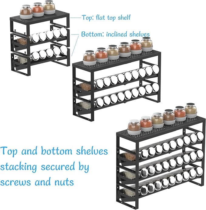 Jojocross Expandable, Stackable, Adjustable Spice Rack kitchen Organizer,Metal Pantry Storage Shelves - Multi-Tier Shelf for Cabinet, Countertop, Pantries, Cupboard or Wall Mount,Black - Image 6