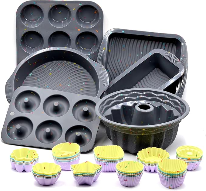 51PCS Silicone Bakeware Set Silicon Cake Molds Set For Baking, Including Baking Pan, Cake Mold, Cake Pan, Toast Mold, Muffin Pan, Donut Pan, And Cupcake Mold Silicone Baking Cups Set by YK+GDYORKITCHEN