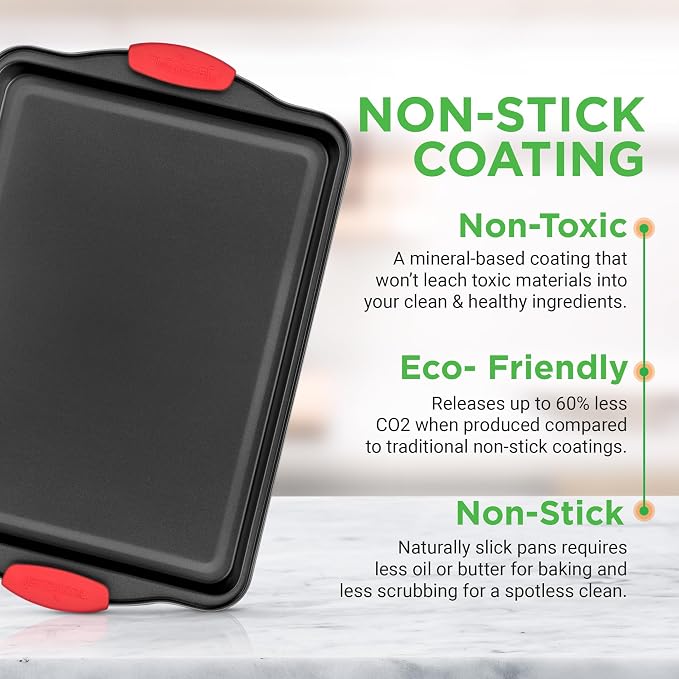NutriChef 3-Piece Cookie Sheets for Baking, Non-Stick Baking Pans Set with Silicone Handles, Stackable Oven Trays in Small, Medium & Large Sizes for Professional and Everyday Use, 2026 Edition - Image 4