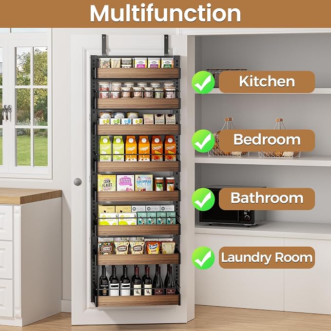 POKIPO 8 Tier Over The Door Pantry Organizer, 2 IN 1 Wall Mount or Hanging Spice Rack Seasoning Shelves with Adjustable Basket, Back of Door Organizer and Storage for Kitchen Cabinet and Room Closet - Image 7
