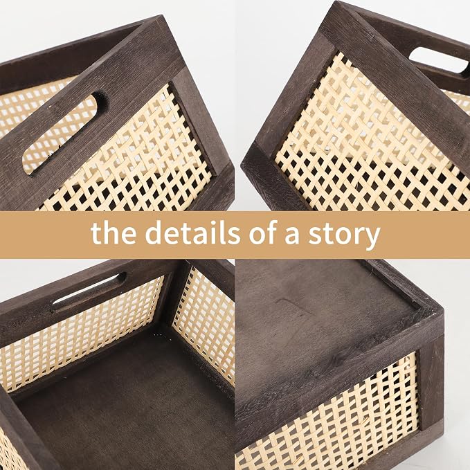 Desktop Storage Basket, Sundry Office Drawer Storage Box, Wood Frame Storage Basket. (Brown-Large) - Image 3