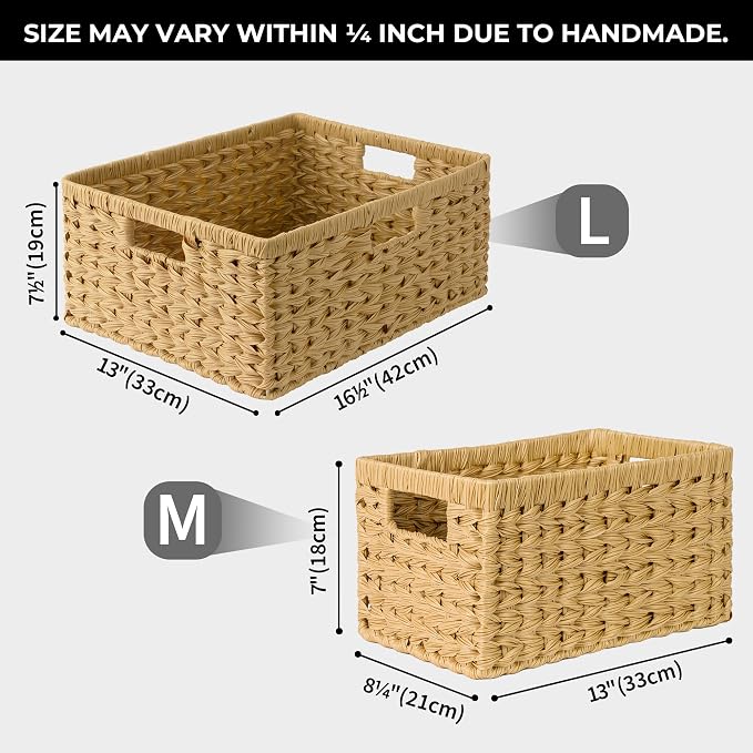 GRANNY SAYS Extra Large Wicker Baskets with Handles, Woven Baskets, 1-Pack | Plastic Waterproof Woven Baskets for Storage, Natural Storage Baskets for Shelves, Wicker Storage Baskets for Organizing - Image 6