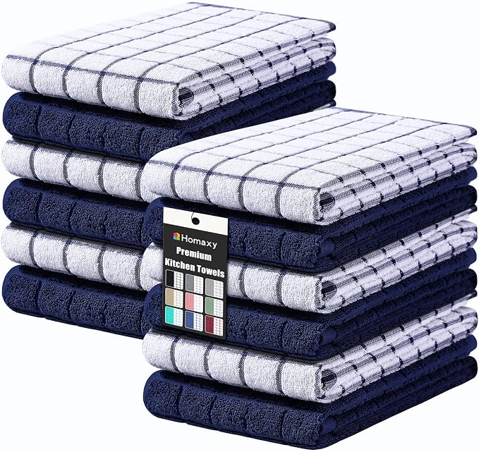 Homaxy Large Premium Cotton Kitchen Towels 16"x 28", 12 Pack, Dusty Blue | Natural Ring Spun 390 GSM Dish Towels, Super Absorbent Terry Kitchen Hand Towels, Soft Tea Towels with Hanging Loop by Homaxy