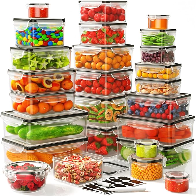 52 PCS Food Storage Container with Lid (26 Lids & 26 Containers) - Airtight Leakproof Plastic Kitchen Organization Set Reusable Microwave/Freezer/Dishwasher Safe Meal Prep Container with Label & Pen by JSCARES