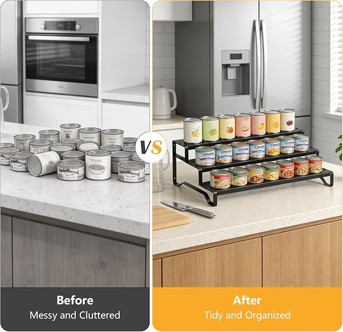 Expandable Can Organizer for Pantry, 3 Tier Metal Canned Food Storage 2Pack | 13"-21" Adjustable Length, Tiered Reversible Shelf Design, Large-Capacity Storage for Kitchen Cabinets & Countertops - Image 8