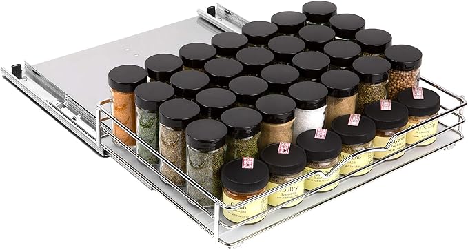 Pull-Out Cabinet Spice Rack Organizer, 14 ⅜"W x 10 ⅜"D x 2 ¾"H | Slim Slide-Out Storage for Spices, Bottles & Jars, Premium Heavy-Duty Steel, Easy Install for Narrow Kitchen Cabinets, Chrome - Image 5