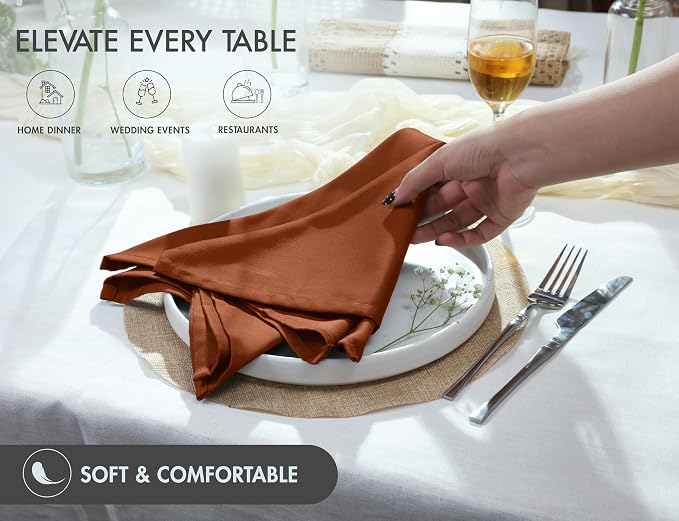 Ruvanti Cloth Napkins Set of 12, 18x18 Inch, Soft & Absorbent Cotton Enrich Dinner Napkins for Hotel, Wedding Parties, Napkins Everyday - Rust - Image 6