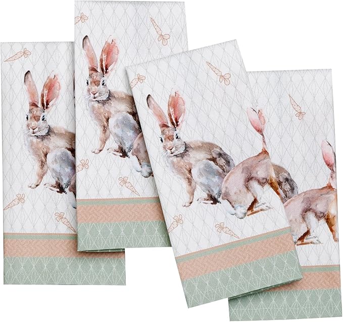 Maison d' Hermine Cloth Napkins Set of 4 Reusable 100% Cotton (18" x 18") | Everyday Square Napkins Cloth Washable Dinner Party Wedding Restaurant Hotel Kitchen Spring Summer - Rabbits At Dawn by MaisondHermine