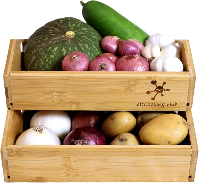 Bamboo Open-Front Stacking Storage Bin -Configurable as 2-Tier Fruit Basket - Image 6