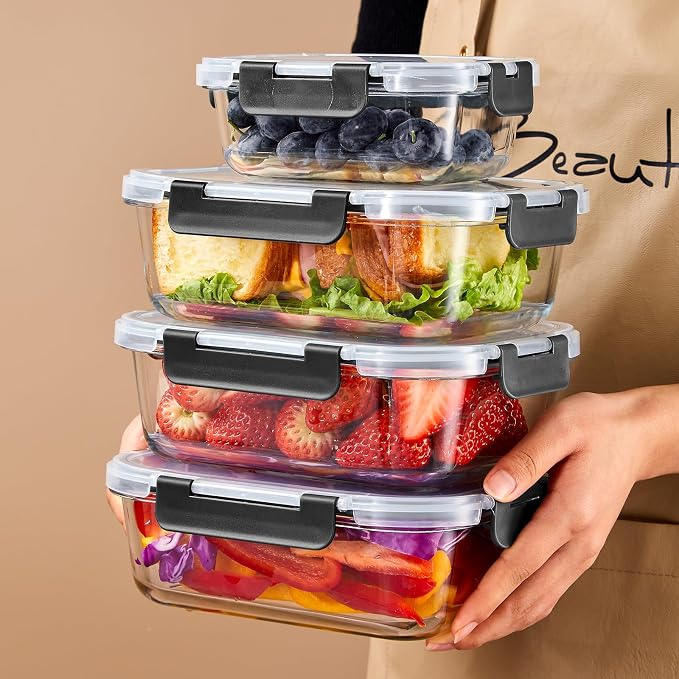Liuruiyu 10 Pack Glass Food Storage Containers with Lids, Meal Prep Containers, Airtight Bento Boxes with Leak Proof Locking for Microwave, Oven, Freezer and Dishwasher, BPA Free - Image 4