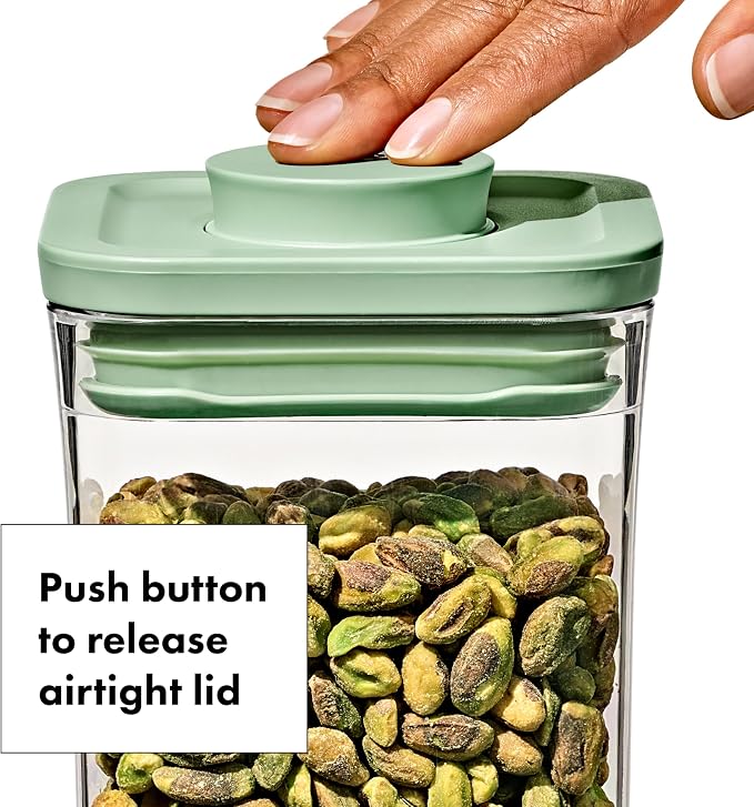 OXO Good Grips Airtight POP Container | Pistachio | Push Button Seal | For Sugar & Flour | 3 Containers with Mini Scoops, Pack of 2 - Image 2