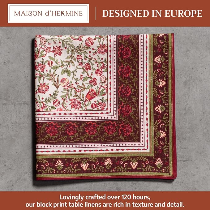 Maison d' Hermine Cloth Napkins Set of 4 Reusable 100% Cotton (20" x 20") | Everyday Square Napkins Cloth Washable Dinner Wedding Restaurant Hotel Kitchen Thanksgiving Christmas - Reveillon Au Jardin - Image 2