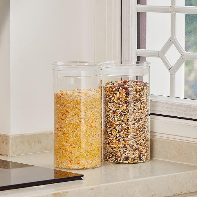 ZENS 74oz Glass Canisters with Airtight Lid, 2 Large Storage Containers | Thick Borosilicate Glass Jars with Airtight Lid, Wide Mouth Food Storage Jars for Kithen Pantry Baking Flour, Rice - Image 4