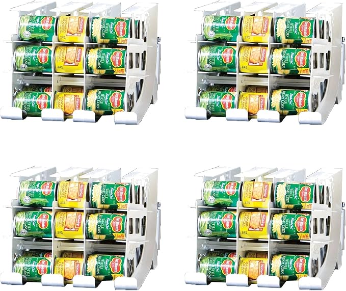 FIFO Can Tracker 4-Pack - 3-Tier Rotating Food Can Organizer for Pantry, Expandable Soda Can Storage for Kitchen, Holds 54 Cans of Food or Soda by FIFO