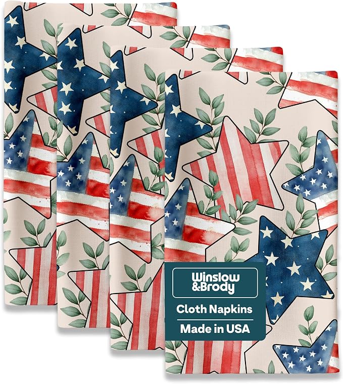 American Flag Stars Eucalyptus Cloth Napkins | Fourth of July Table Decorations | Absorbent, Washable, Reusable, Stain & Wrinkle Resistant | Made in America - 6pack by WinslowBrody