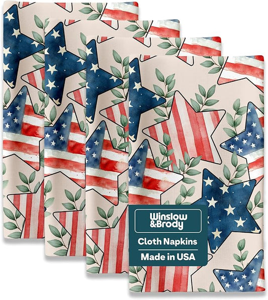 American Flag Stars Eucalyptus Cloth Napkins | Fourth of July Table Decorations | Absorbent, Washable, Reusable, Stain & Wrinkle Resistant | Made in America - 6pack by WinslowBrody