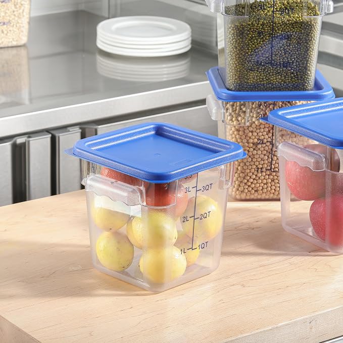 4 Pack 4 QT Food Storage Containers with Blue Lids Hot Cold Resistant Stackable Square Commercial Container Set with Handle, Clear Scarle Home Party Food Organizion BPA-Free Polycarbonate - Image 2