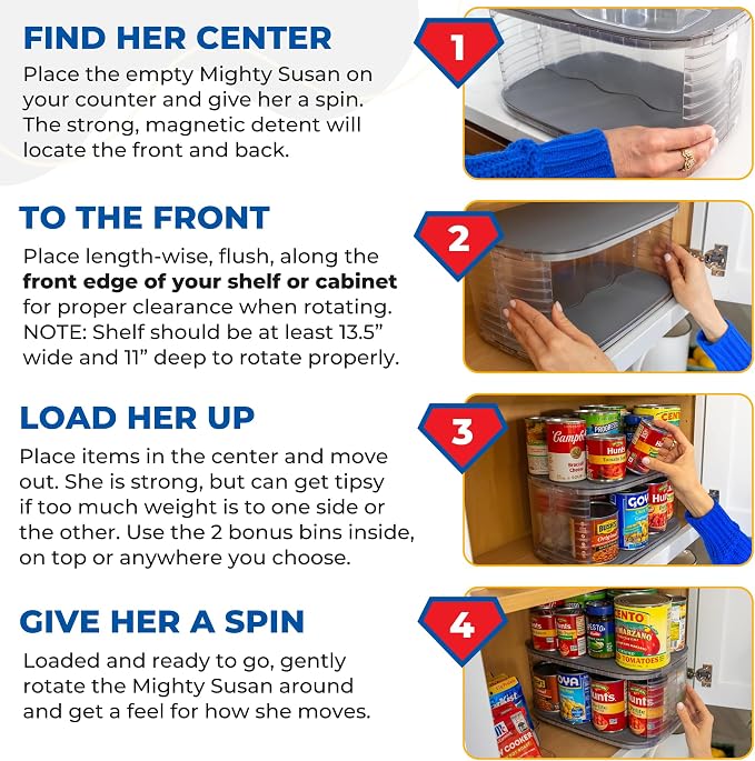 2-Tier Lazy Susan Pantry Organizer – Steel Reinforced Turntable for Kitchen Cabinets & Pantry Storage – Heavy-Duty Can Organizer Holds Up to 30 lbs – Rotates 360° – Includes 2 Bonus Bins - Image 7