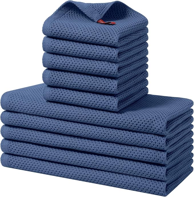 Homaxy 10 Pack 100% Cotton Kitchen Towels and Dishcloths Set, Navy Blue | 12 x 12 Inches and 13 x 28 Inches Kitchen Towels Set, Ultra Soft Absorbent Dish Cloths for Washing Dishes by Homaxy