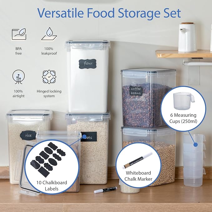 Chef's Path Large Airtight Food Storage Containers with Lids, Pack of 6, 3pcs 6.5L and 3pcs 5.2L, Kitchen and Pantry Canisters for Sugar, Flour, and Baking Supplies - Transparent - Image 7