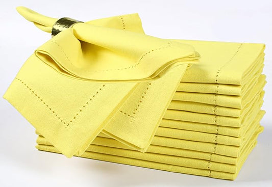 Bedding Craft Hemstitched Cotton Cloth Dinner Napkins Set of 12 – 18x18 Golden Kiwi – Reusable Machine Washable Fabric Napkins for Weddings, Thanksgiving, Christmas & Events by BeddingCraft