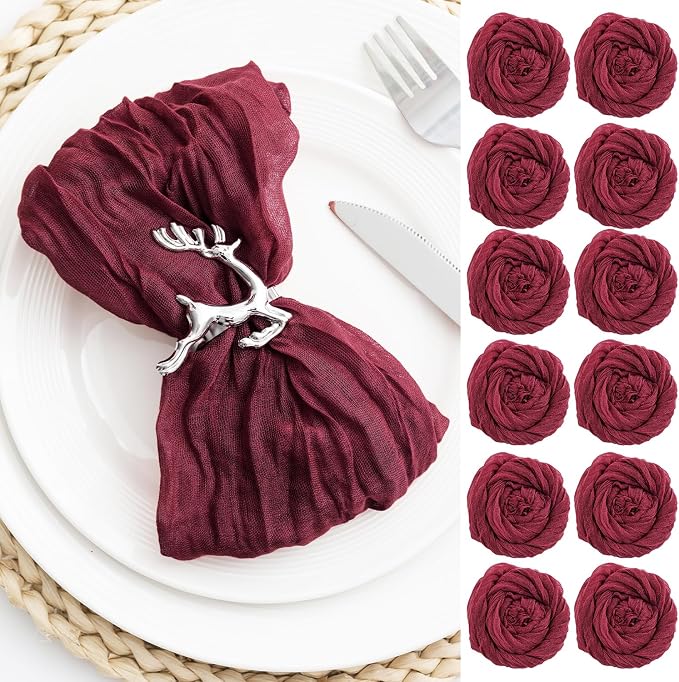 60 Pack Burgundy Cheesecloth Napkins Washable 21x21 Inches Burgundy Cloth Napkins Set of 60 Dinner Table Napkins for Wedding Bridal Baby Shower Rustic Boho Cotton Gauze Summer Party Table Decor by FoliafeelHome