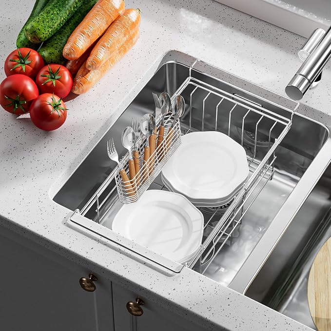JAQ Utensil Holder for Sink, Sus304 Stainless Steel Rust Free Silverware Cutlery Flatware Holder Rack Organizer with Hooks for Dish Drying Rack Sink Dish Drainer in Kitchen Bathroom - Image 2