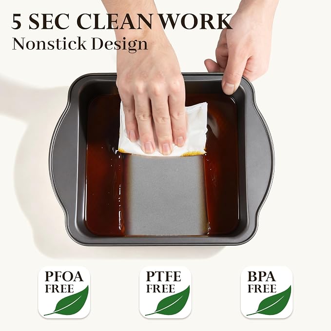 13 PCS Nonstick Bakeware Set - Carbon Steel Baking Pans Set with Dual Handles, Includes Roasting Pan, Pizza Pan, Cookie Sheet, Cake Pans, Muffin Pans, Cooling Rack, Oven Mitts, Non-Toxic - Image 6